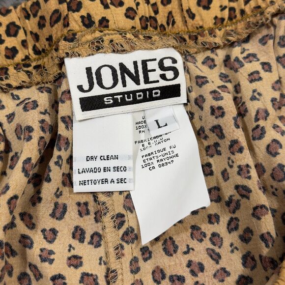 Jones Studio Trouser Pants Womens L Multi Leopard Print Straight Elastic Waist - Picture 4 of 5